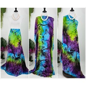 Purple/Green/Blue Tie Dye Hibiscus MAXI SARONG Kīkepa Pareo Beach Wrap Skirt